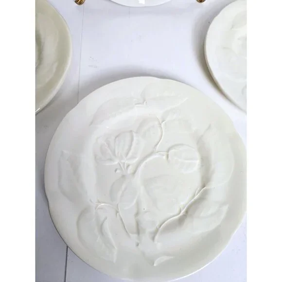 WILLIAM SONOMA Yellow Cream Salad Plates Embossed Botanical Portugal Set… - Picture 3 of 4
